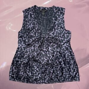 Y2K Marc by Marc Jacobs Silk Tie Front whimsy dark romantic babydoll top XS